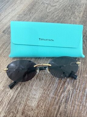Tiffany & Co. Rimless Sunglasses with Tiffany Blue Case and Black Lenses